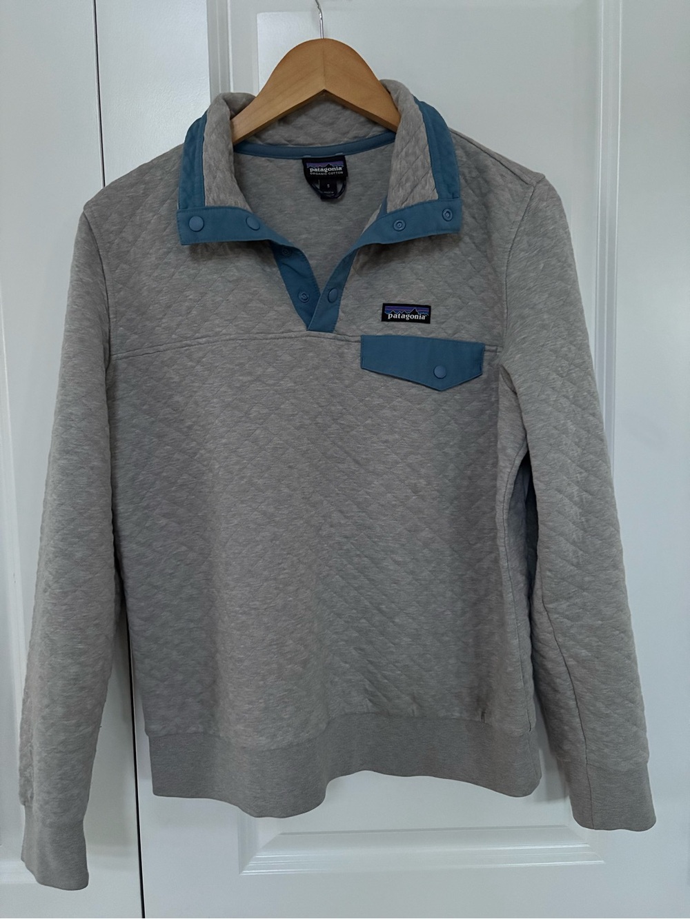 Patagonia Quilted Snap-T Synchilla Type Pullover Heather Gray & Slate Blue Trim